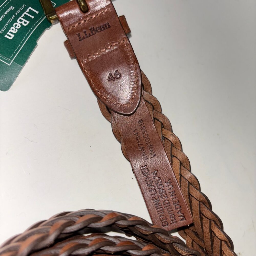 NEW LL Bean Braided Brown Genuine Leather Belt Brass Buckle SIZE 46 - Picture 4 of 6